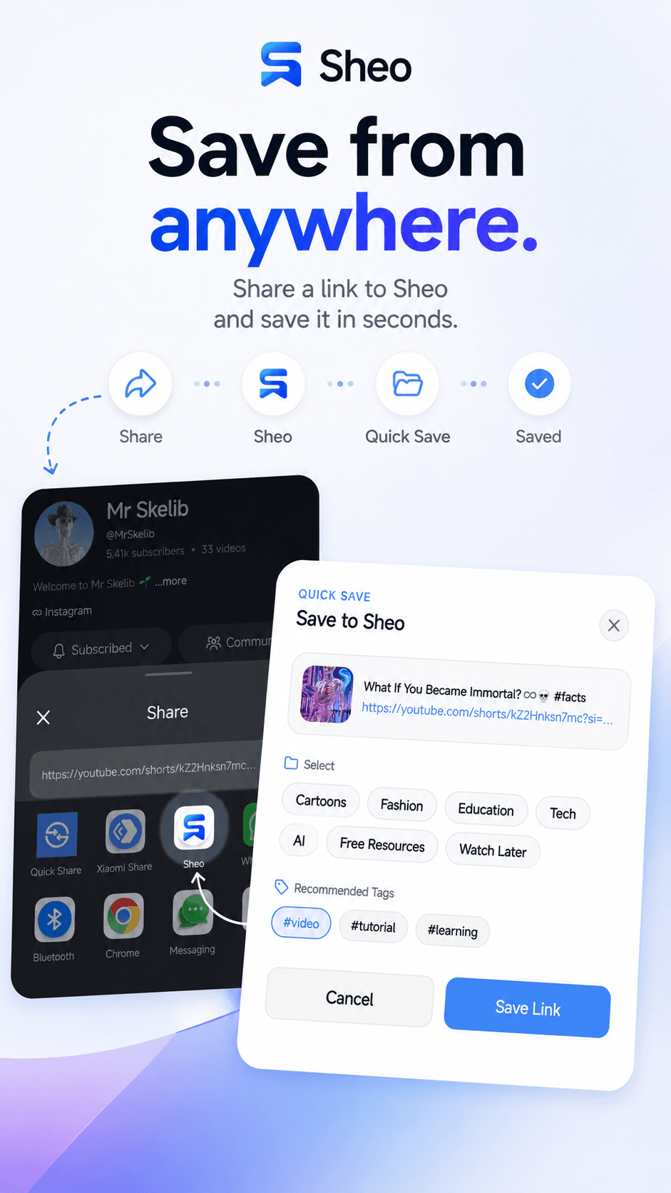 Save to Sheo from anywhere